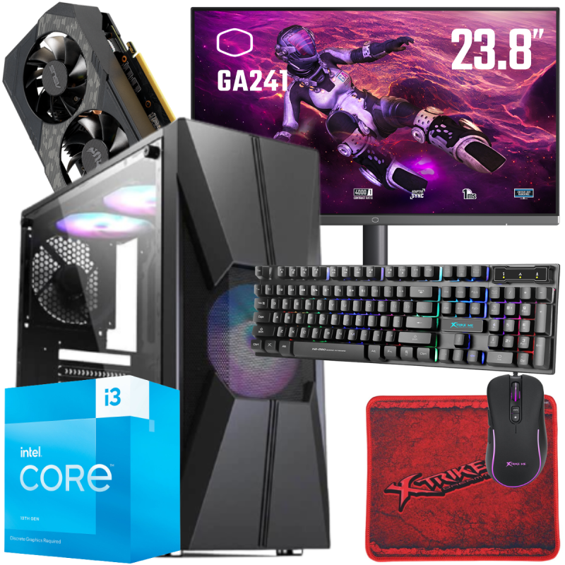 Setup Gamer Special Pc de Bureau Gaming / i3-13100F / GTX 1660 Ti OC 6G / 16 Go Avec Écran Cooler Master 24" VA FHD 100 Hz