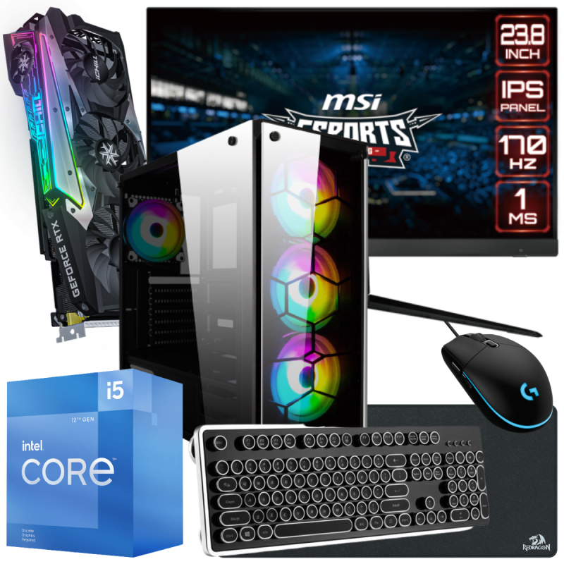 Setup Gamer Special Pc de Bureau Gaming / i5-12400F / RTX 3070 iChill X4 8G / 16 Go Avec Écran MSI 24" Full HD IPS 170 Hz