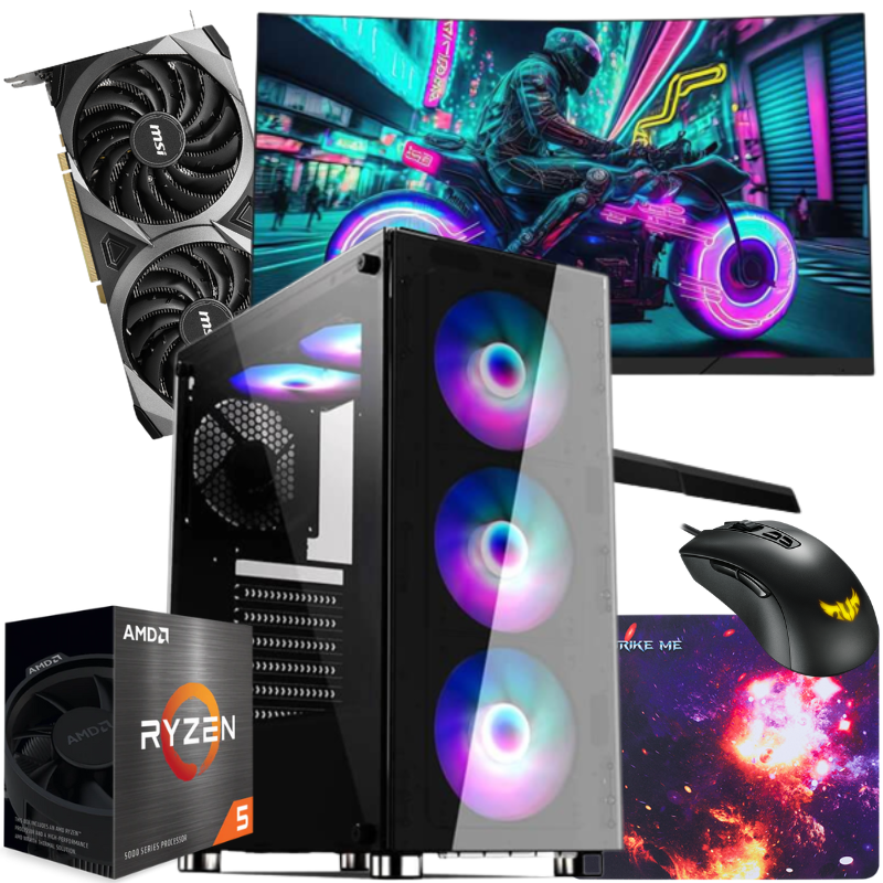 Setup Gamer Special Pc de Bureau Gaming / Ryzen 5 5600G / RTX 3060 Ti Ventus 2X OC 8G / 16 Go Avec Écran REDRAGON 24" LED Full HD 165Hz