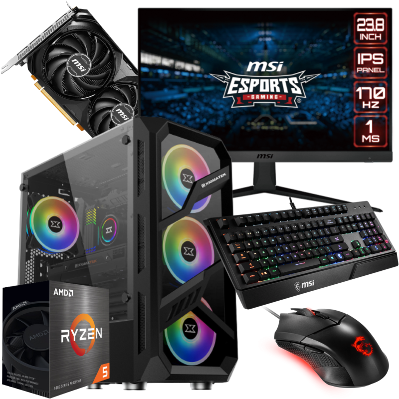 Setup Gamer Special Pc de Bureau Gaming / Ryzen 5 5600X / RTX 4060 VENTUS 2X BLACK 8G / 32 Go Avec Écran MSI 24" IPS Full HD 170 Hz